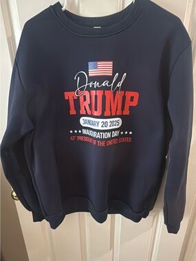 Source Unknown Navy Crewneck Sweatshirt with Red, White and Blue Trump Graphic